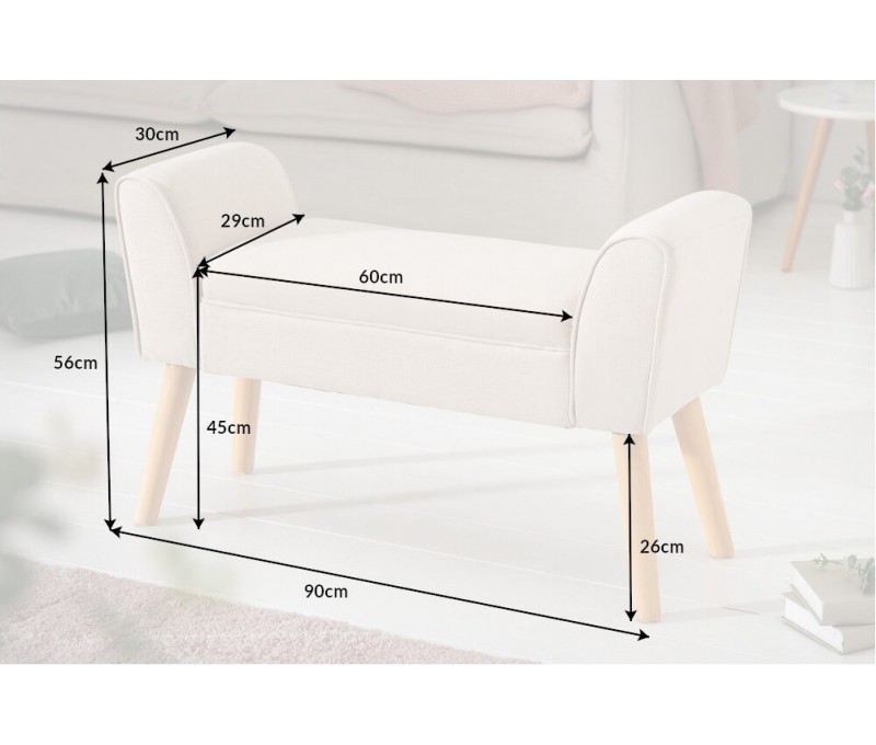 Banc élégant 90cm beige avec accoudoirs