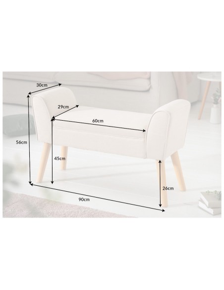 Banc élégant 90cm beige avec accoudoirs