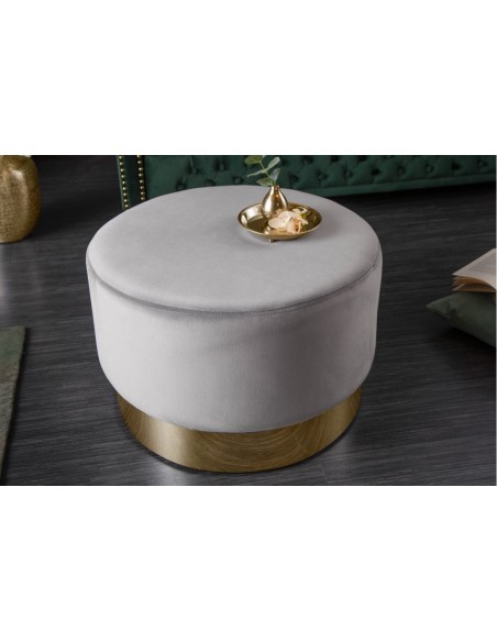 Tabouret élégant 55cm velours argent pied doré