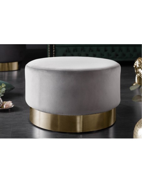 Tabouret élégant 55cm velours argent pied doré