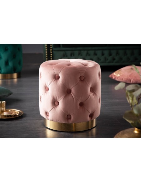 Tabouret BAROCK 37cm velours rose pied or
