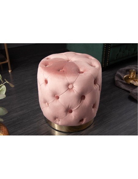 Tabouret BAROCK 37cm velours rose pied or
