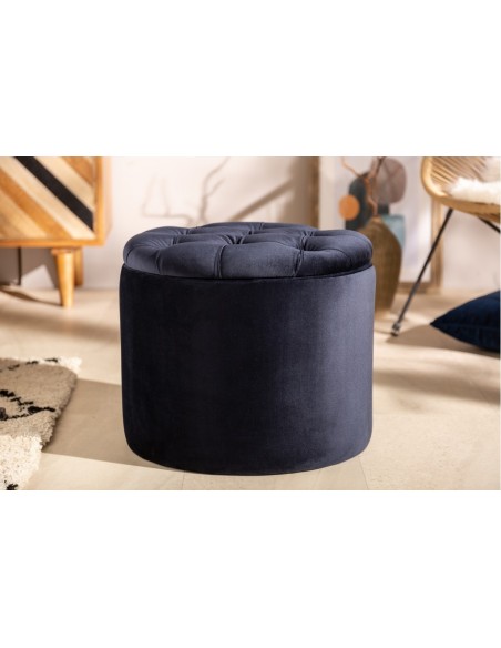 Tabouret élégant MODERN BAROCK 50cm velours bleu foncé
