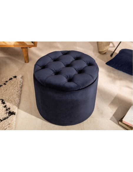 Tabouret élégant MODERN BAROCK 50cm velours bleu foncé