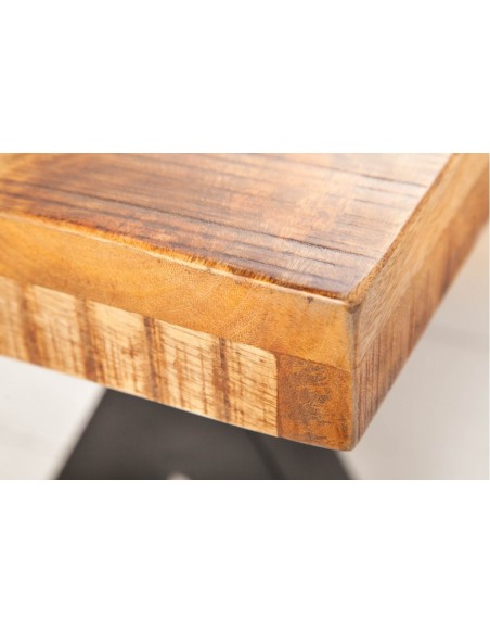 Banc industriel IRON CRAFT 200cm bois de mangue avec pieds en X