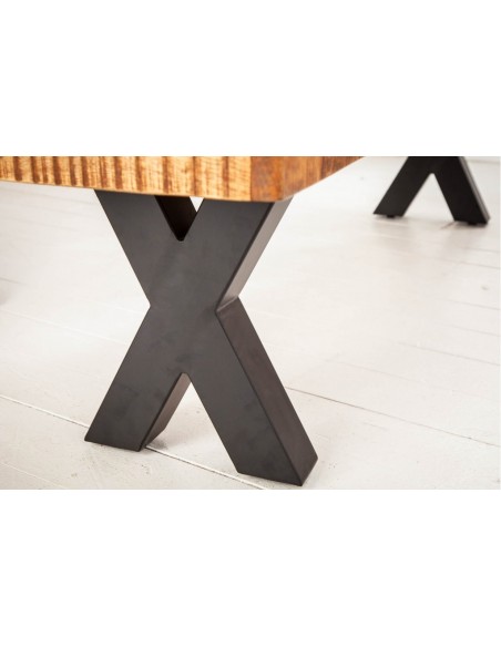 Banc industriel IRON CRAFT 200cm bois de mangue avec pieds en X