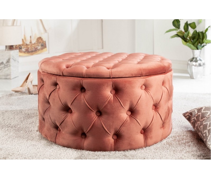 Pouf rond avec coffre 75cm velours rose