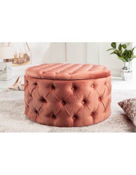 Pouf rond avec coffre 75cm velours rose