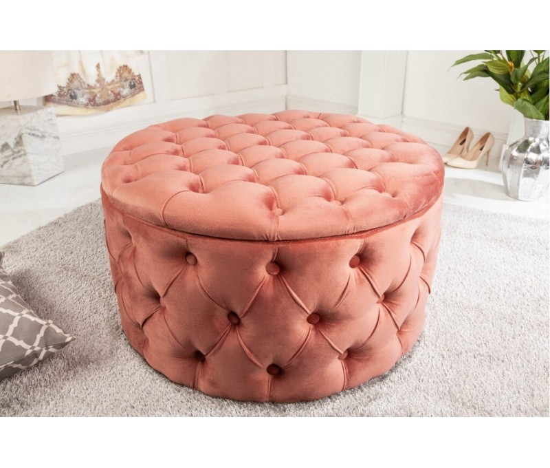 Pouf rond avec coffre 75cm velours rose