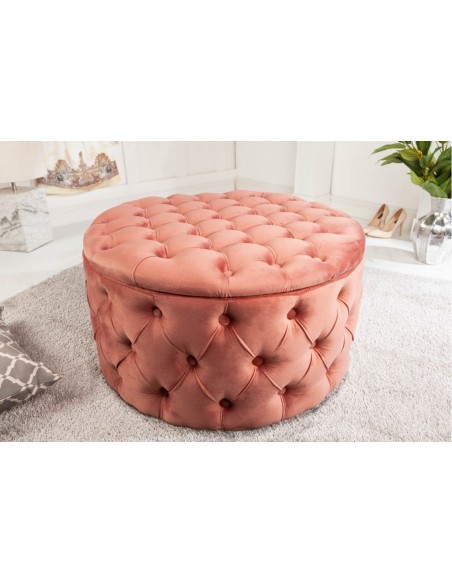 Pouf rond avec coffre 75cm velours rose
