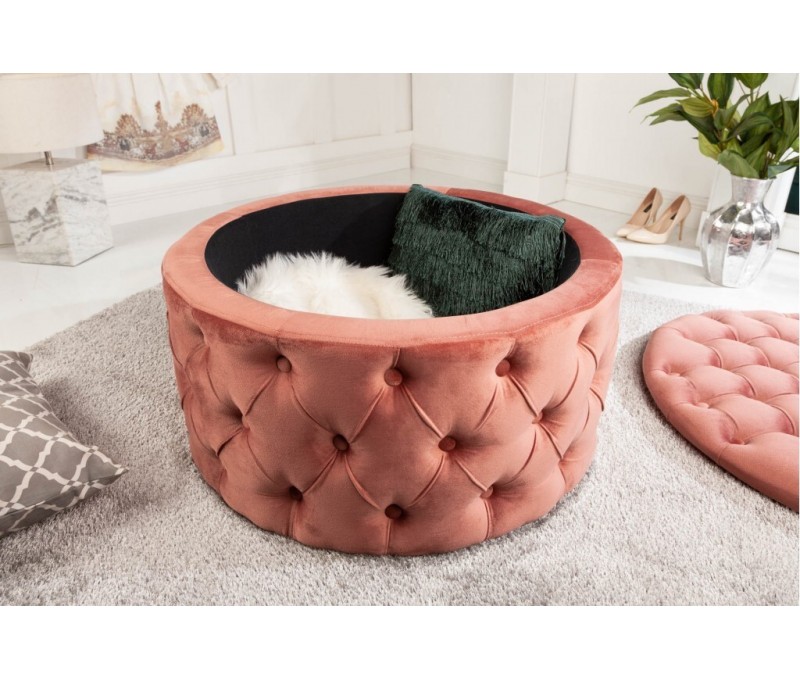 Pouf rond avec coffre 75cm velours rose