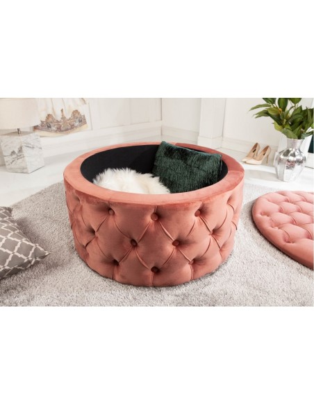 Pouf rond avec coffre 75cm velours rose