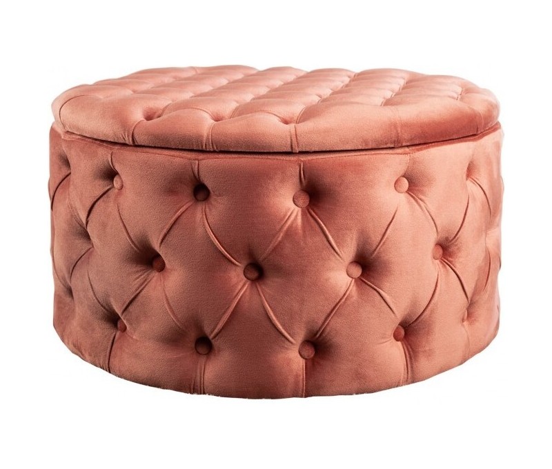 Pouf rond avec coffre 75cm velours rose