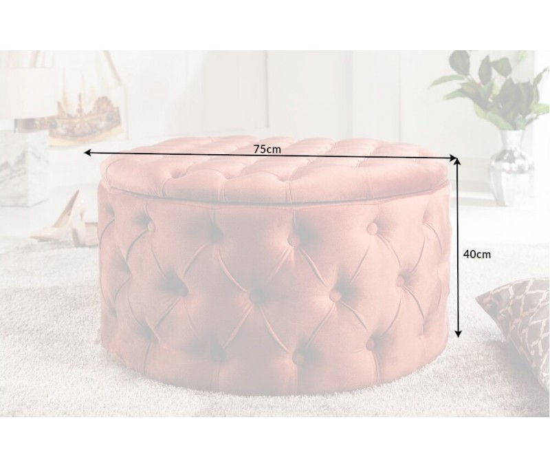 Pouf rond avec coffre 75cm velours rose