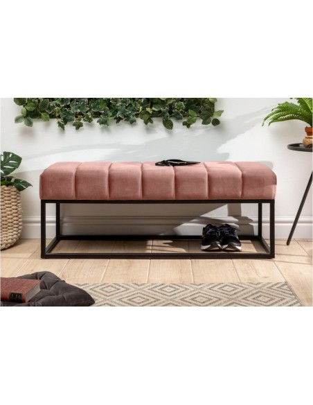 Banc 108cm vieux rose velours