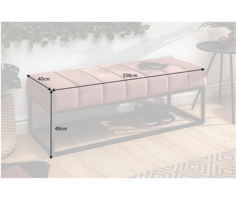 Banc 108cm vieux rose velours