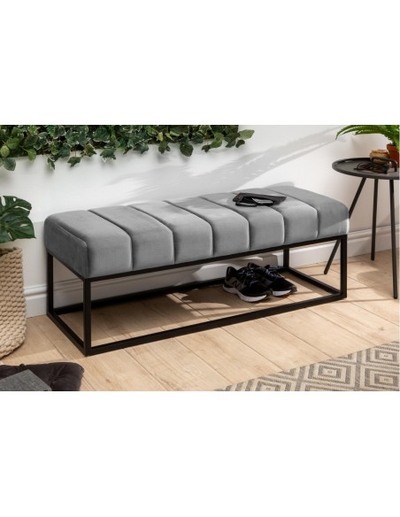 Banc élégant 108cm gris argenté velours noir