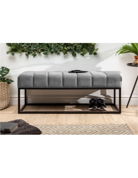 Banc élégant 108cm gris argenté velours noir