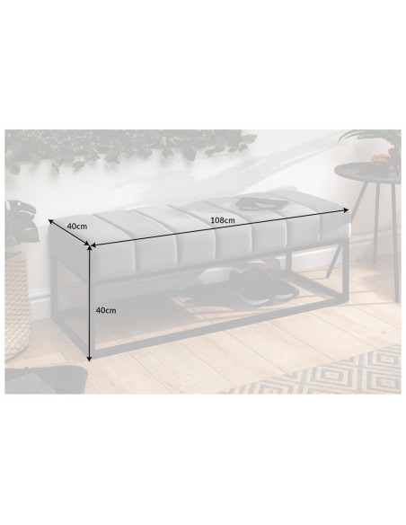Banc élégant 108cm gris argenté velours noir