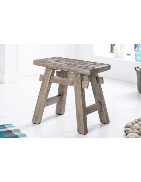 Pouf massif HEMINGWAY 50cm gris acajou Table d'appoint