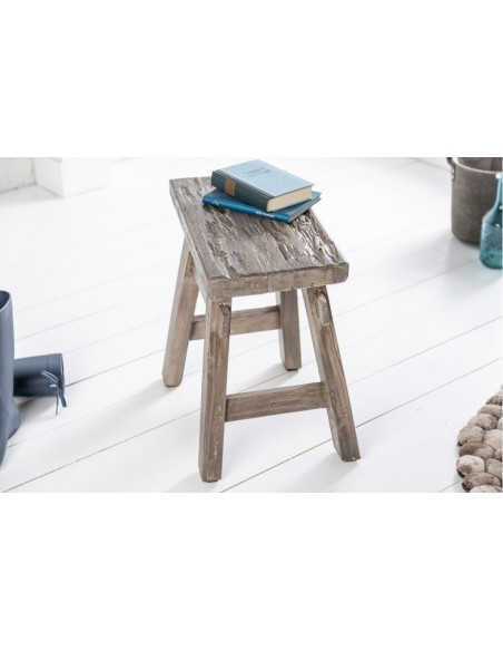Pouf massif HEMINGWAY 50cm gris acajou Table d'appoint