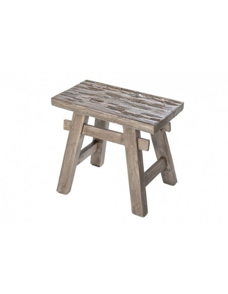 Pouf massif HEMINGWAY 50cm gris acajou Table d'appoint
