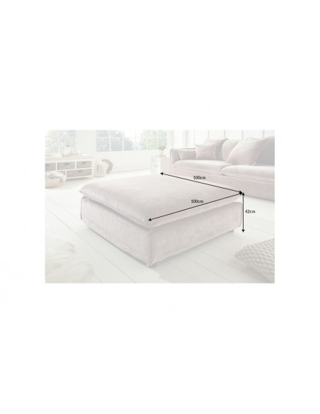 Grand pouf HEAVEN 100cm taupe velours style cottage
