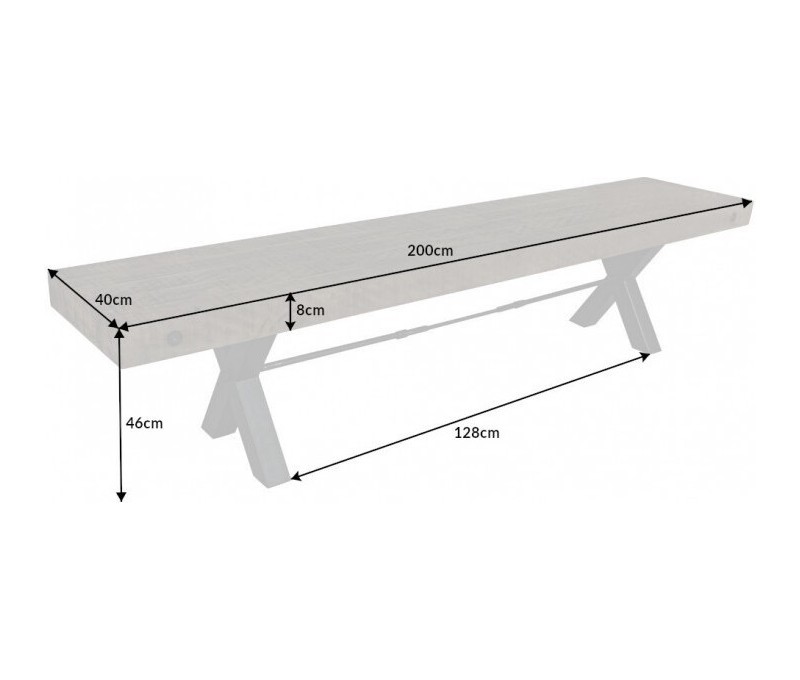 Banc massif THOR 200cm gris pin...