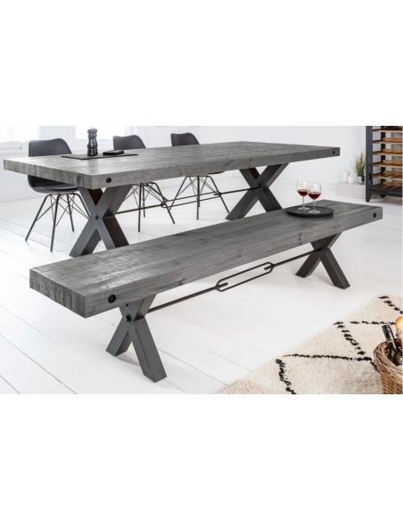 Banc massif THOR 170cm gris pin recyclé design industriel