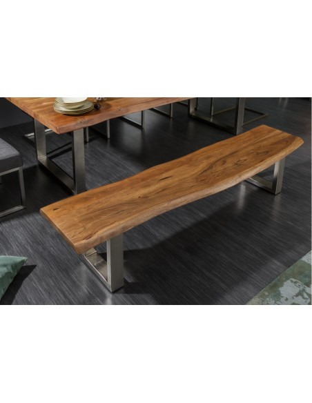 Banc massif en tronc d'arbre MAMMUT NATURE 200cm Acacia Industrial Chic Banc avec piétement à patins