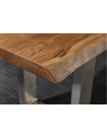 Banc massif en tronc d'arbre MAMMUT NATURE 200cm Acacia Industrial Chic Banc avec piétement à patins