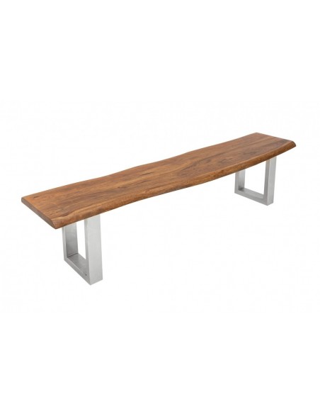 Banc massif en tronc d'arbre MAMMUT NATURE 200cm Acacia Industrial Chic Banc avec piétement à patins
