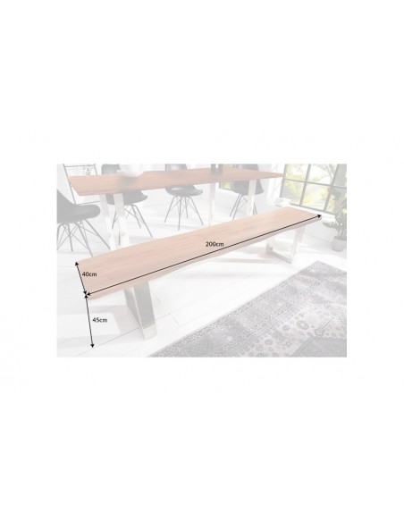 Banc massif en tronc d'arbre MAMMUT NATURE 200cm Acacia Industrial Chic Banc avec piétement à patins