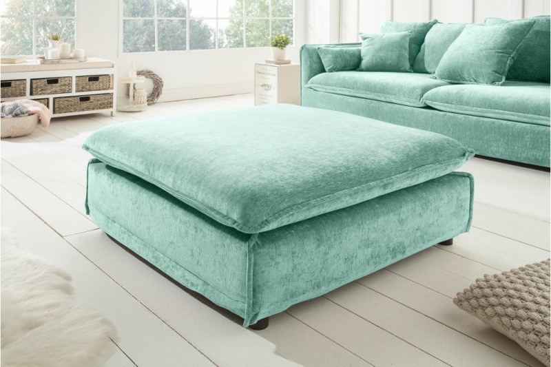 Grand POUF 100cm velours aqua style cottage