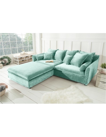 Grand POUF 100cm velours aqua style cottage