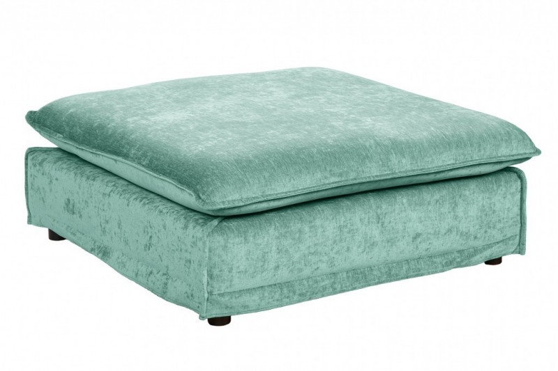 Grand POUF 100cm velours aqua style cottage