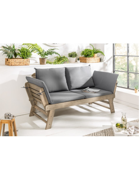 Banc massif MODULAR 152cm gris acacia incl. coussins Banc de jardin pliable