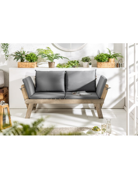 Banc massif MODULAR 152cm gris acacia incl. coussins Banc de jardin pliable