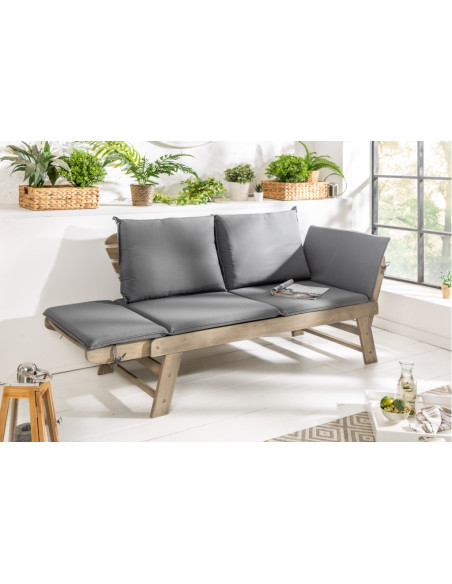 Banc massif MODULAR 152cm gris acacia incl. coussins Banc de jardin pliable