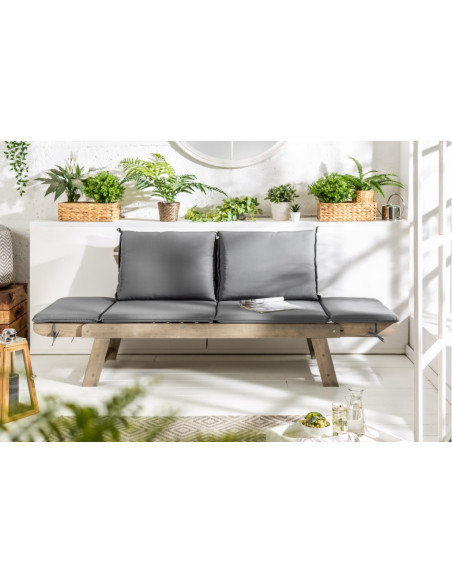 Banc massif MODULAR 152cm gris acacia incl. coussins Banc de jardin pliable