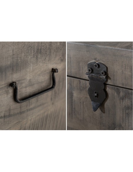 Banc de coffre industriel FACTORY LOFT 115cm bois de mangue gris Banc