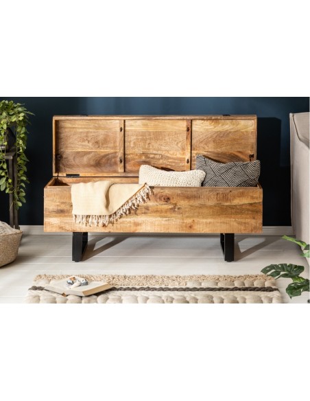 Banc de coffre industriel FACTORY LOFT 115cm bois de mangue naturel Banc
