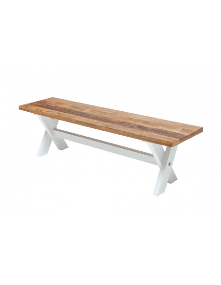 Banc élégant LONG ISLAND 160cm bois de mangue X-cadres style cottage