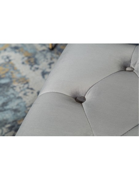 Tabouret Chesterfield 80cm gris argenté avec boutons et rivets