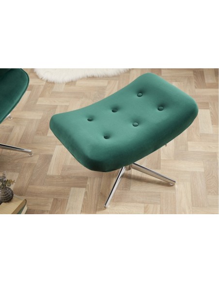Tabouret élégant velours vert émeraude avec structure chromée