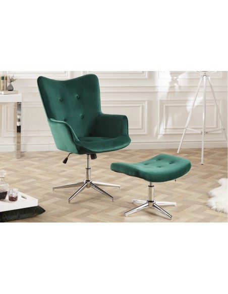 Tabouret élégant velours vert émeraude avec structure chromée