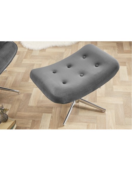 élégante tabouret gris velours avec piétement chromé