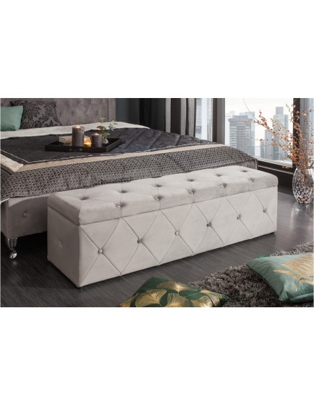 élégantee banquette-lit EXTRAVAGANCIA 140cm velours gris argenté Chesterfield Design
