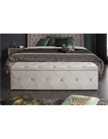 élégantee banquette-lit EXTRAVAGANCIA 140cm velours gris argenté Chesterfield Design