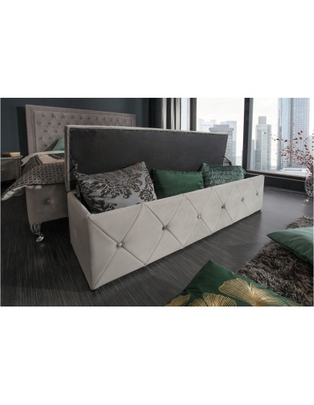 élégantee banquette-lit EXTRAVAGANCIA 140cm velours gris argenté Chesterfield Design